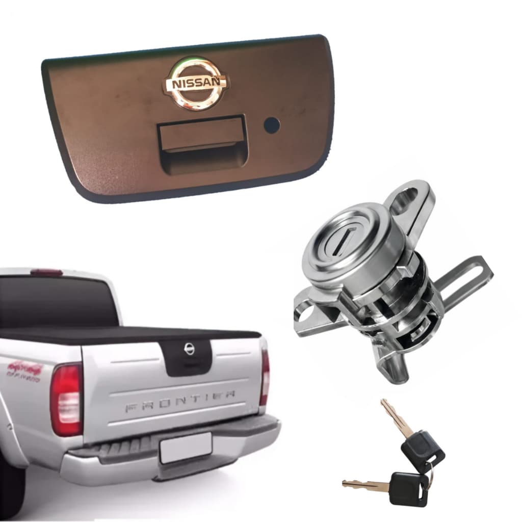 Kit Maçaneta cilindro miolo da fechadura emblema e 2 chaces da Tampa Traseira Caçamba da Nissan Frontier 2003 a 2007