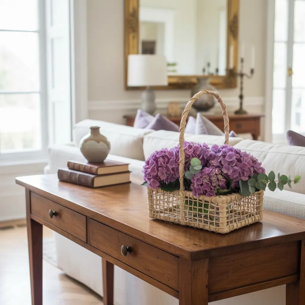 Cesta Violeta Dupla Palha De Milho Com Alça Decorativa