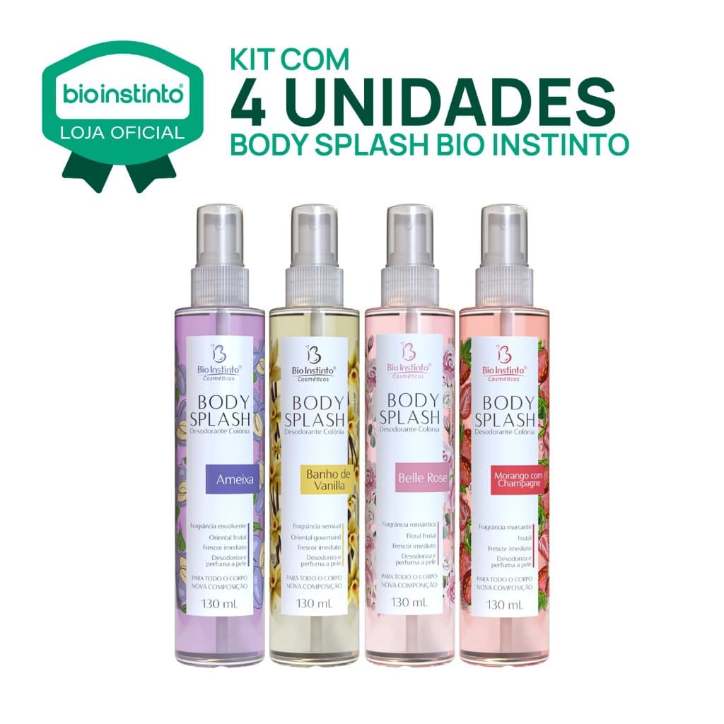 04 BODY SPLASH Bio Instinto Perfume Corporal 130mL Ameixa Bele Rose Morango Vanilha Colônia Feminina