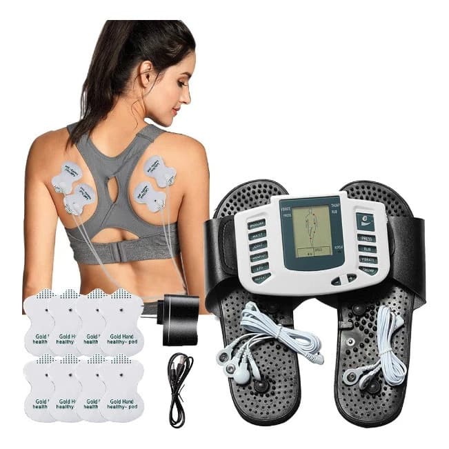 Aparelho de Fisioterapia TENS FES Massageador Elétrico Com Eletrodos e Chinelo Para Estímulo Muscular - WJ
