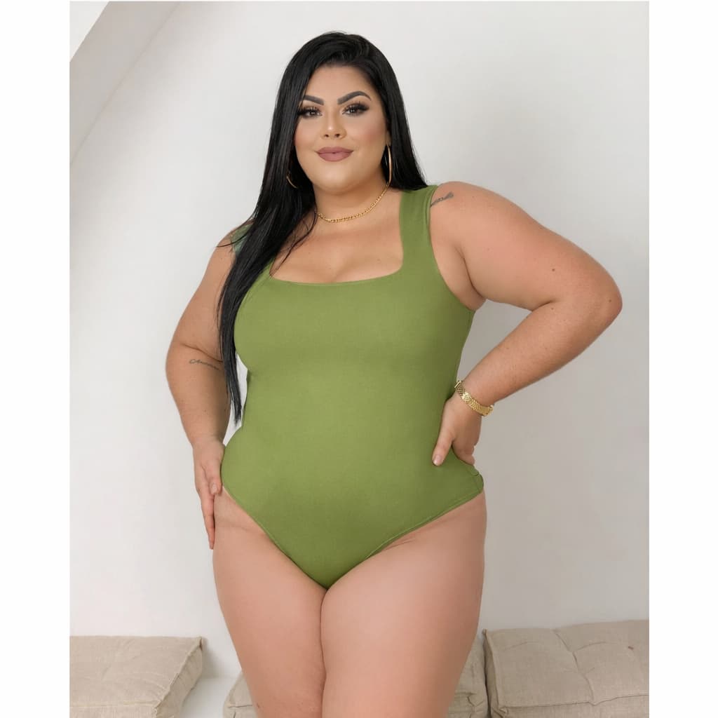 Body Bory Plus Size Regata Feminino Decote Quadrado Suplex