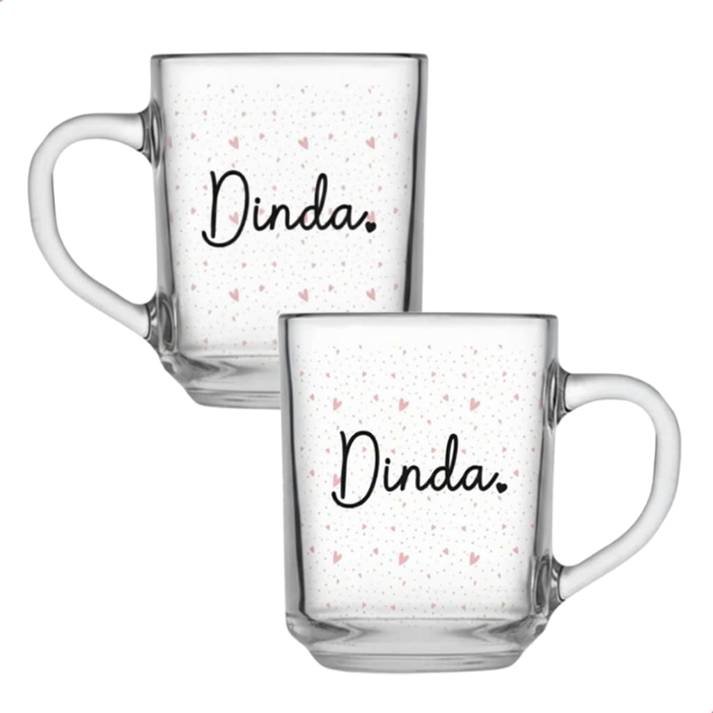 1 Xicara Caneca De 230ml De Vidro Decorado Dinda Ou Dindo