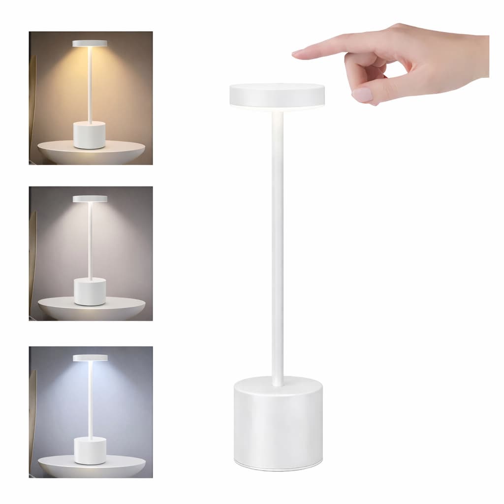 Luminária Mesa Abajur Touch Led Dimerizável Luz Decoração Sem Fio 3000k Recarregável Branco