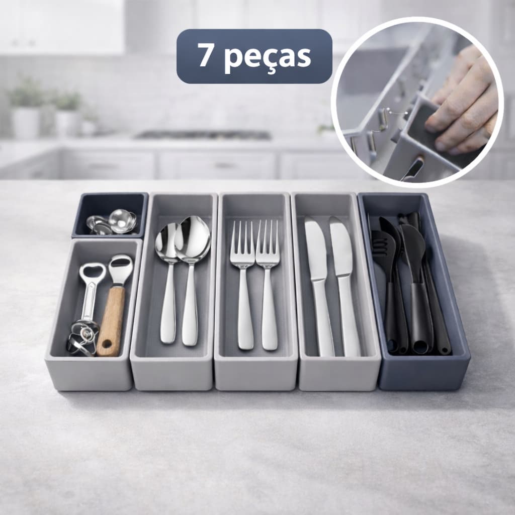 Organizador Multiuso Modular de Talheres para Gavetas Cozinha Maquiagem Ferramentas KIT 7 Peças