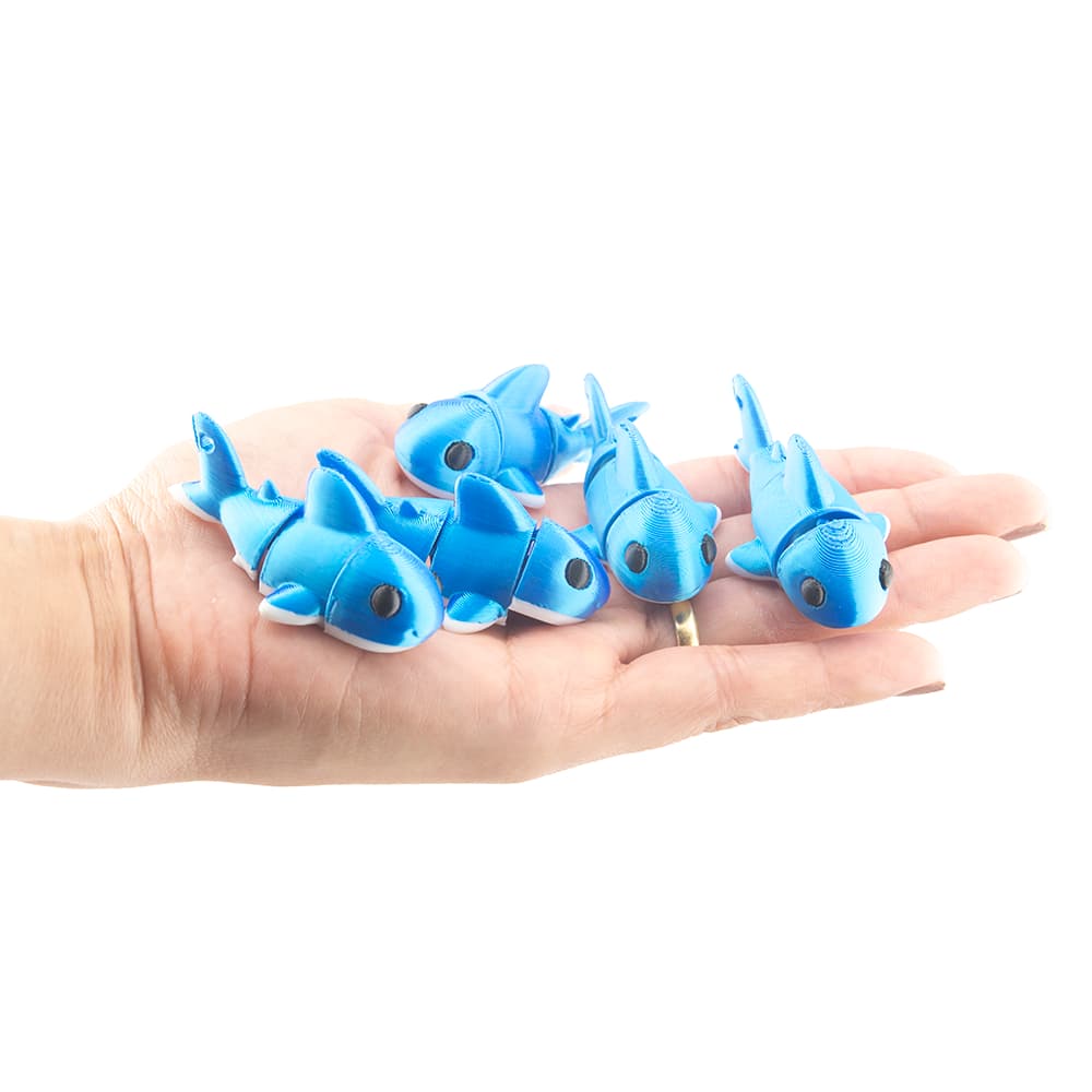 Chaveiro Tubarão Articulado Sensorial Baby Shark Azul kit com 5 peças