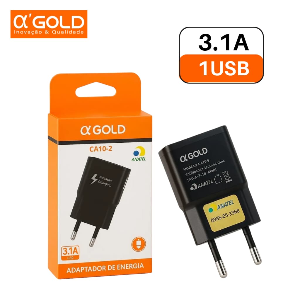 Fonte Carregador USB A’Gold CA10-2 3.1A Bivolt Original Carregamento Rápido