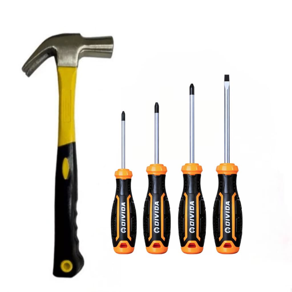 KIT Compacto 2 Ferramentas Martelo 32cm e Kit Ferramentas 6 Peças Fenda/Phillips