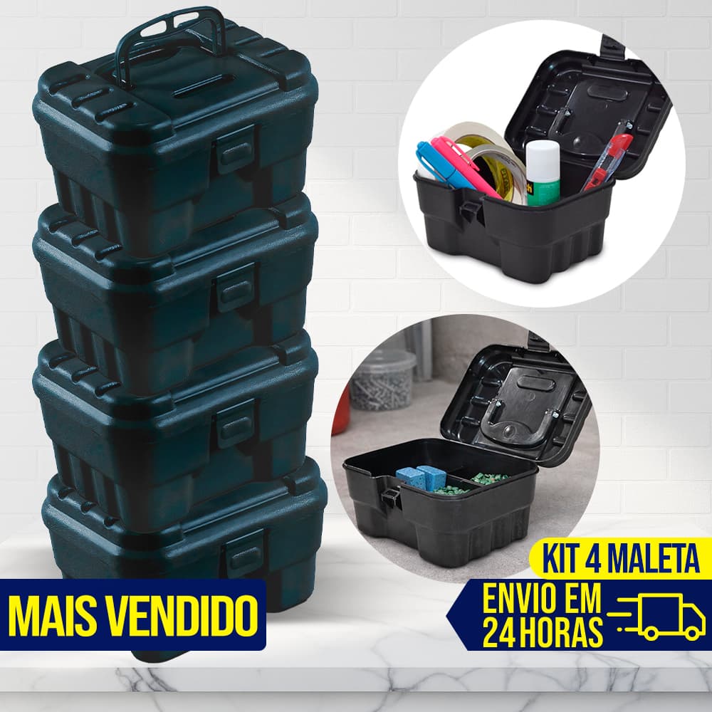 Kit 4 Maleta Caixa de Ferramentas Grande Reforçada Multiuso Organizador Tática Porta Objeto Maletas