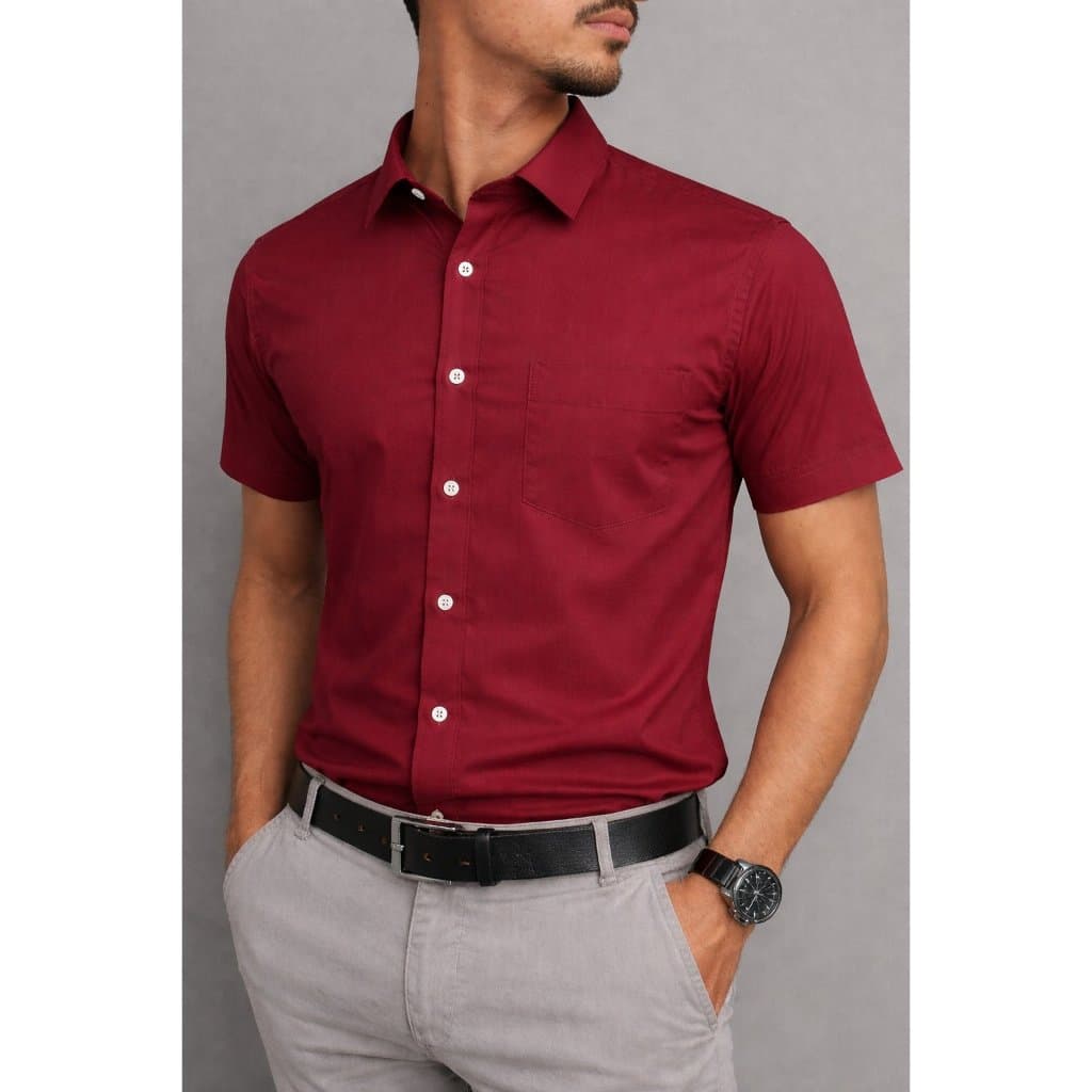 Camisa de Botão Social Slim Masculina Manga Curta Com Bolso