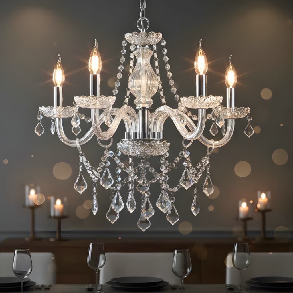 Lustre Luminária para Quarto Sala Cozinha Cristal 5 Braços Elegante Decoração Natal Clássico Luxo