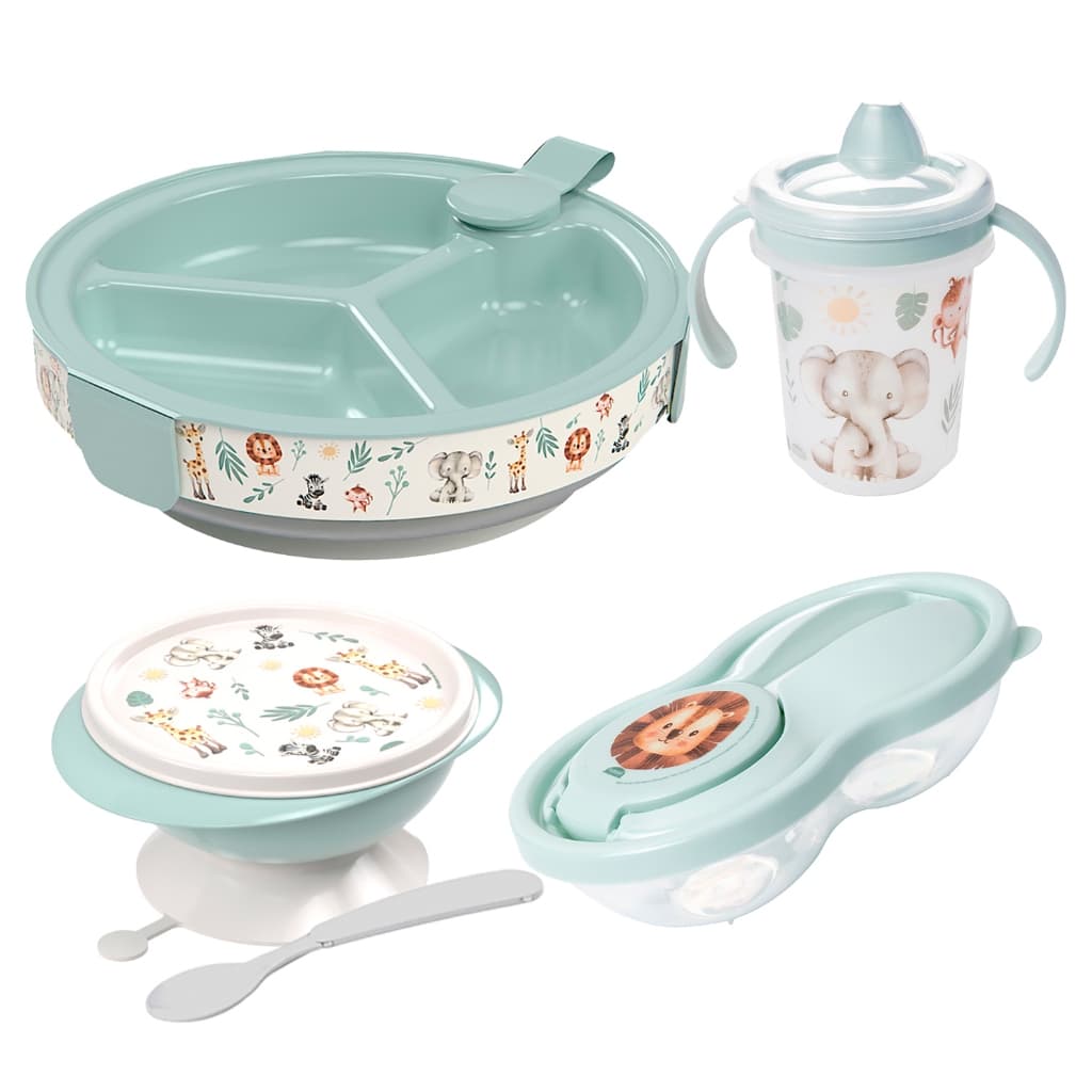 Kit Alimentação Infantil Plasútil Prato Térmico, Tigela, Pote de Papinha e Caneca Bichinhos Sarafi