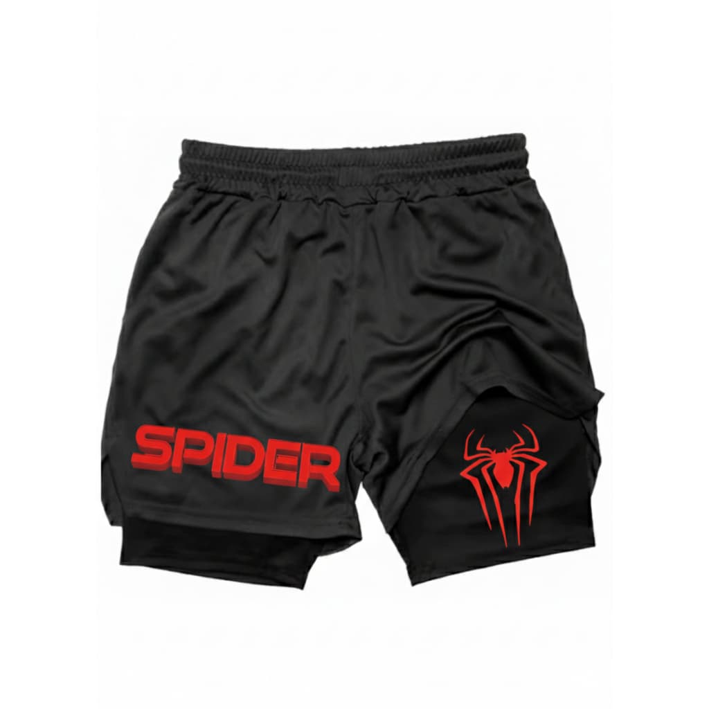 Short Compressão 2 em 1 Dry Fit C/ Bolso Secreto Spider Mma Academia Treino Luta Artes Marciais Corrida