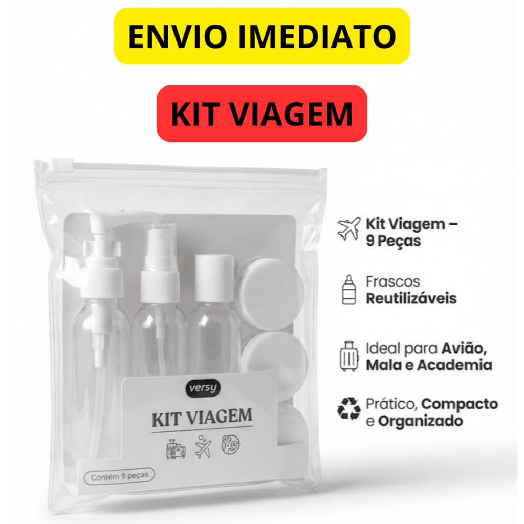 Kit De Frascos Para Viagem 9 Peças Mala De Mão Bordo Academia Higiene