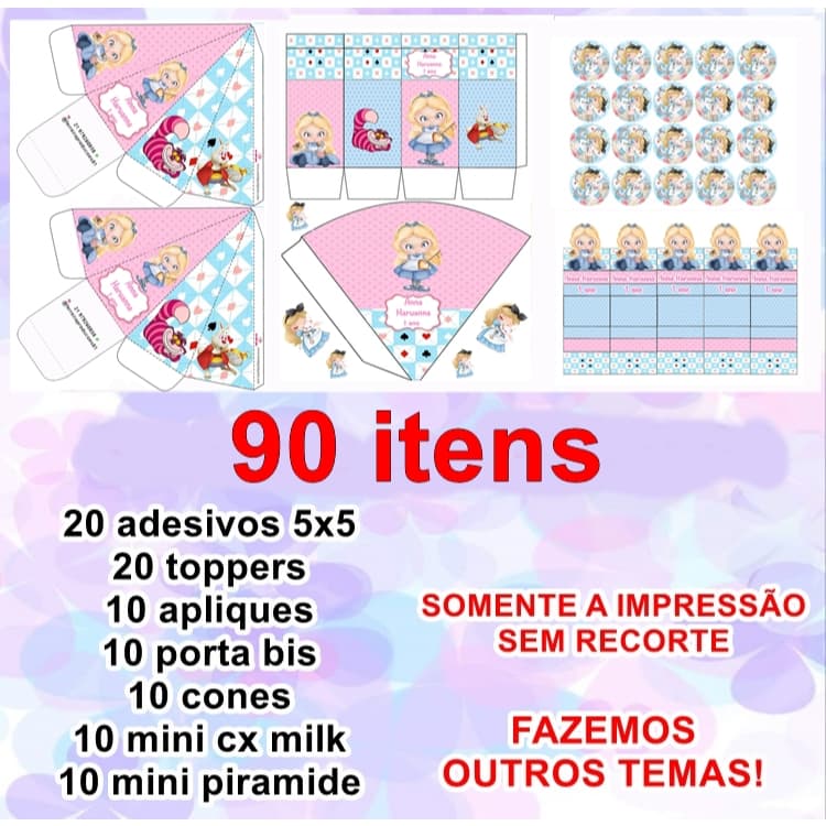 Papelaria personalizada Alice no pais das maravilhas  - 90 itens ENTREGA RÁPIDA