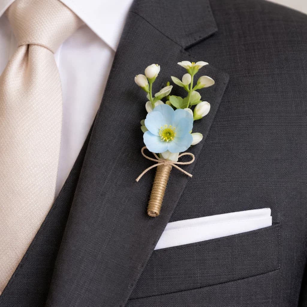 Flor de Lapela Azul Casamento | Boutonniere Artificial para Noivo, Padrinho e Terno Social