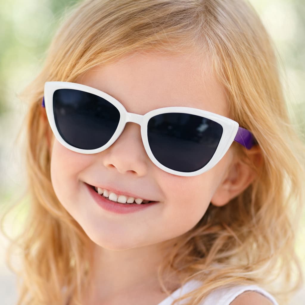 Óculos de Sol Escuro Fume Infantil Kids Com Proteção UV 400 Armação Roxo Rosa Branco