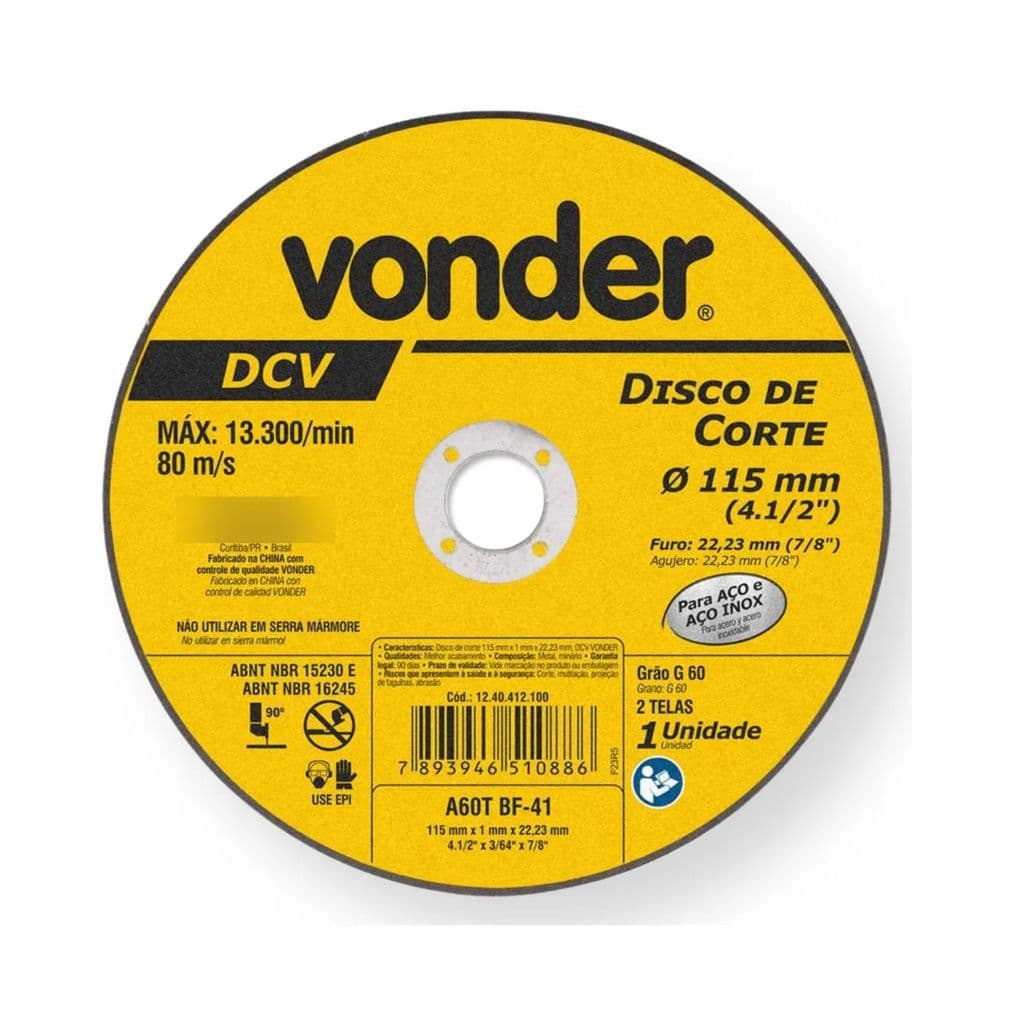 Kit 50 Disco De Corte Fino Vonder Dcv 115mm 4.1/2 Pol