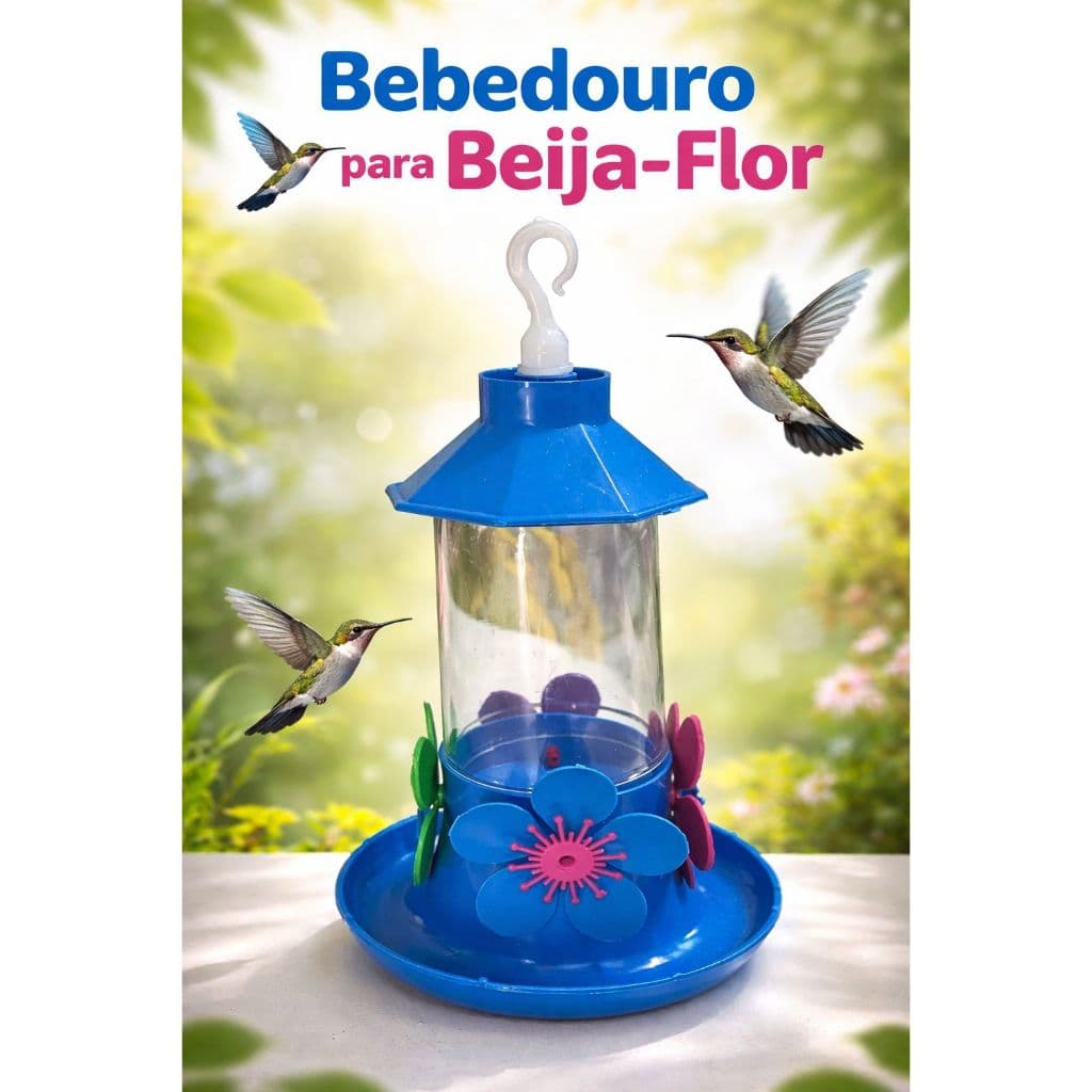 Bebedouro Pássaros Beija-flor Chapéu 250ml Colorido, Cores Azul, Rosa ,Amarelo, Verde e Vermelho