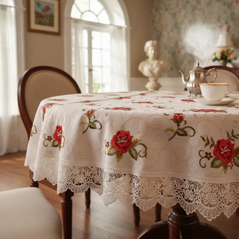 Toalha De Chá Centro De Mesa Em Tecido E Guipir Bordada Cozinha Gourmet Renda Quadrada Redonda
