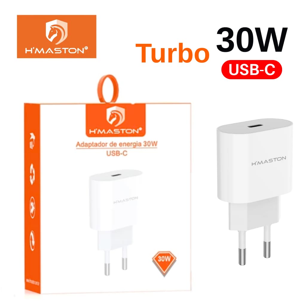 Carregador Turbo H'maston 30W CB-16 Tipo-C Bivolt Android iPhone Auta Eficiência Carregamento Turbo Fonte sem cabo