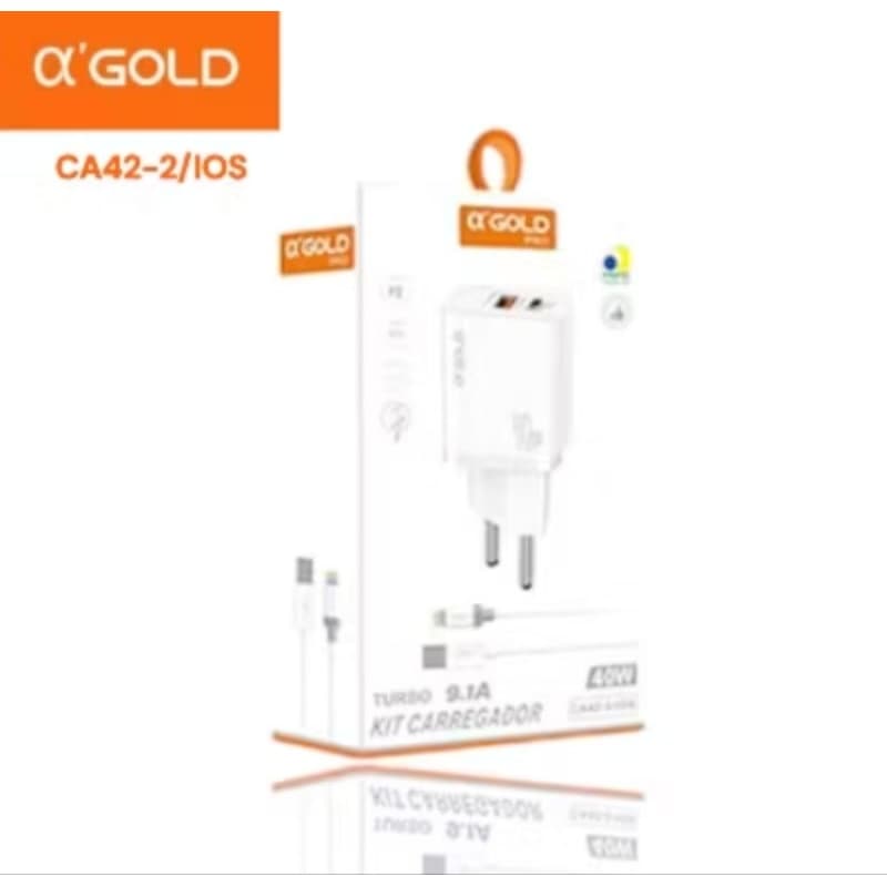Carregador Ultra Rápido iPhone 40W Alpha Gold - Duas Saídas (USB-C + USB)
