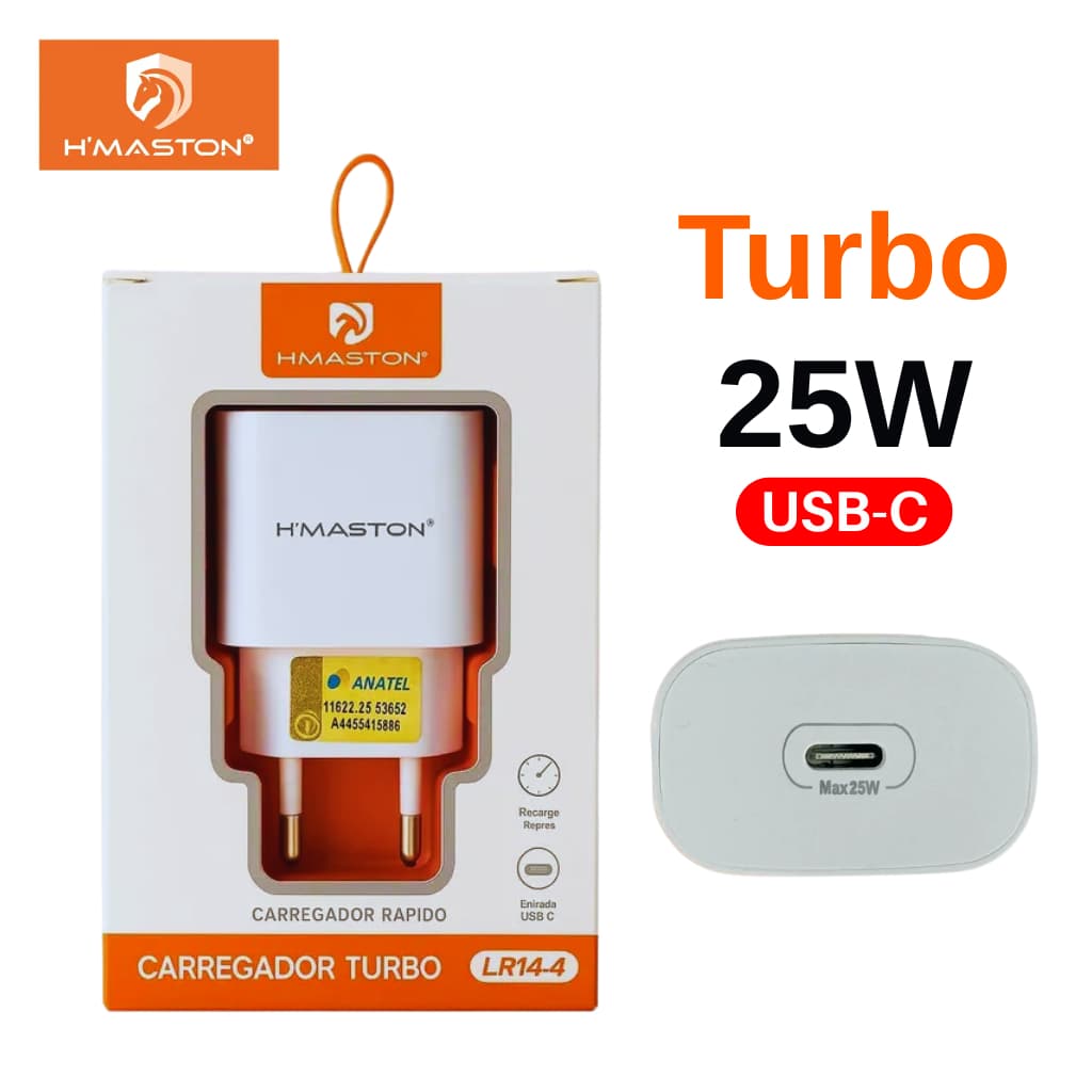 Carregador Turbo H'maston PD 25W LR14-4 Tipo-C Bivolt Android iPhone Auta Eficiência