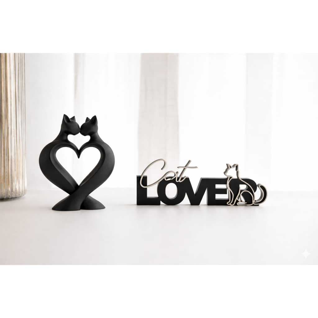 Kit Enfeite Decorativo Cat Love – Gato em Coração | Decoração Moderna e Romântica