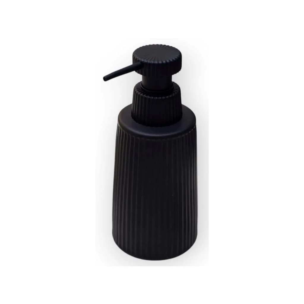 Porta Sabonete Liquido Frasco Dispenser 260ml Cerâmica Listrado Preto Fosco - Oikos