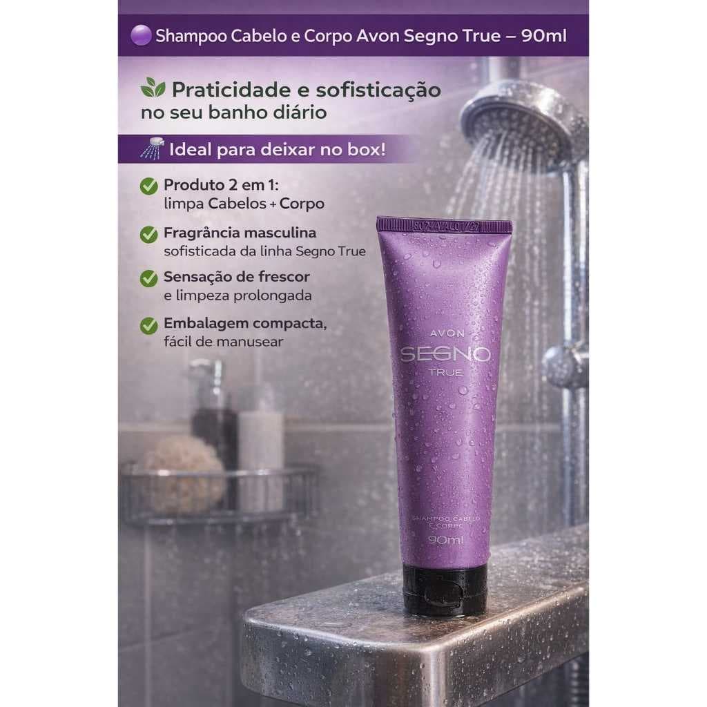 Shampoo Segno True Cabelo e Corpo 90ml - Avon
