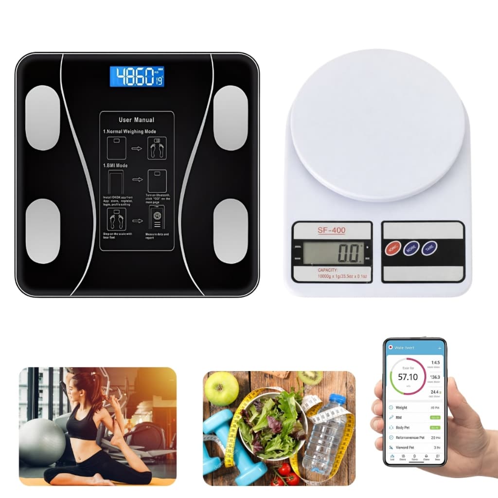 Kit 2 Balanças Digital Cozinha e Bioimpedância Para Dieta Fitness Nutrição Academia