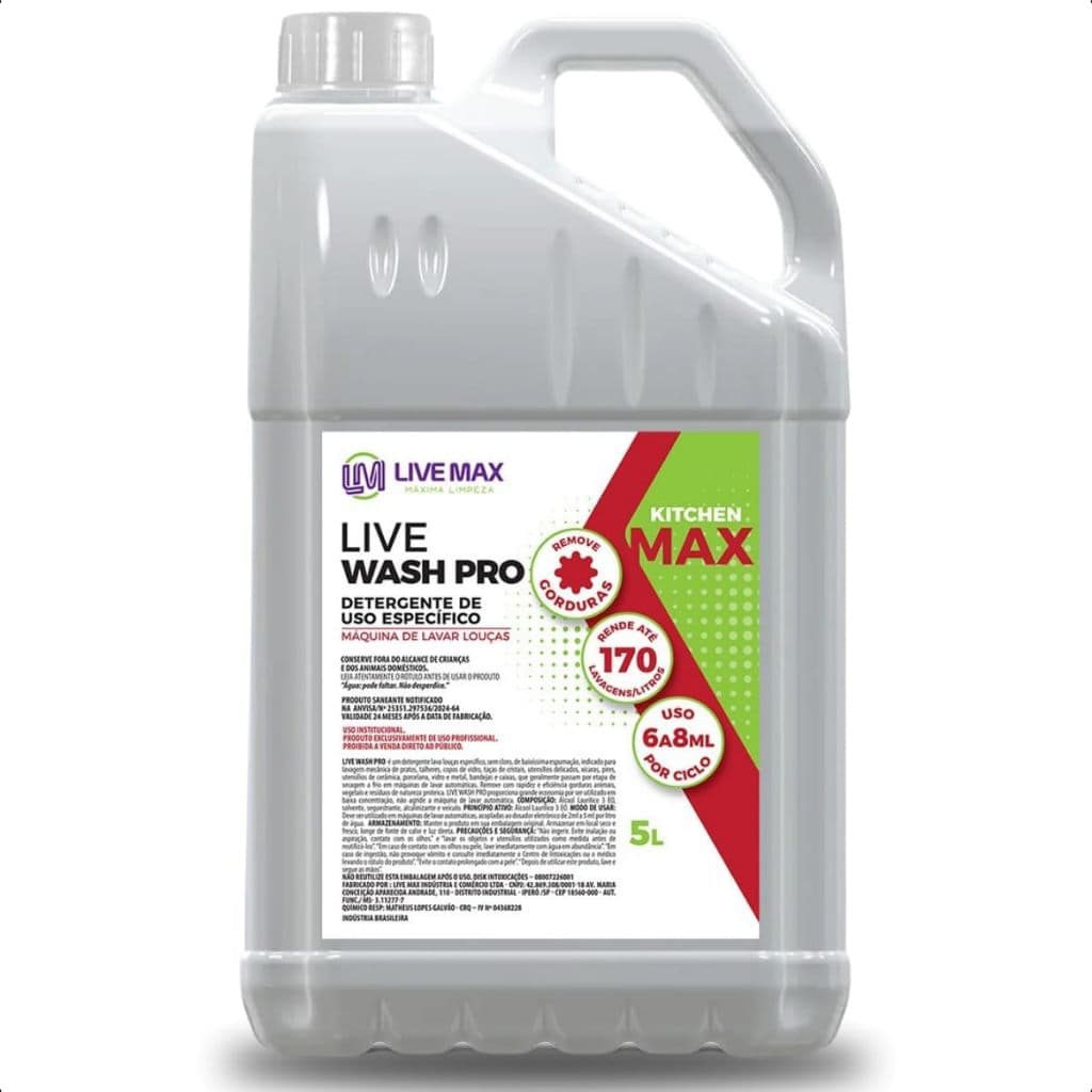 Detergente Máquina Lavar Louças Live Wash Pro 5L Alta Performance Kitchen Max