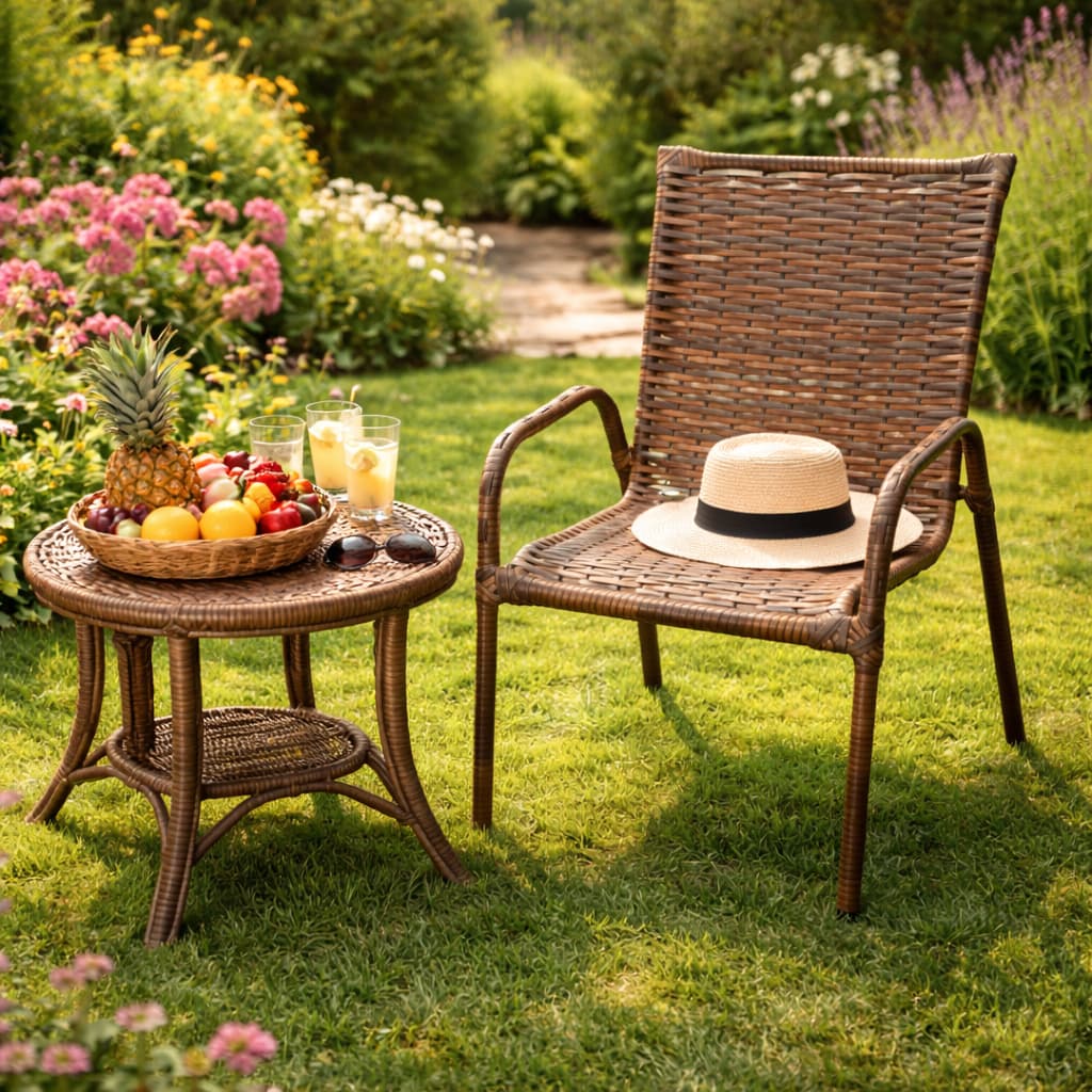 Cadeira de Junco para Área Marrom Resistente Confortável Decorativa Varanda Jardim Interno Externo