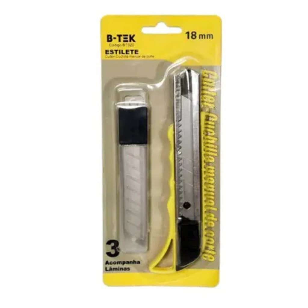 Estilete Profissional Multiuso Trava Automática 18mm 3 Lâminas Extras
