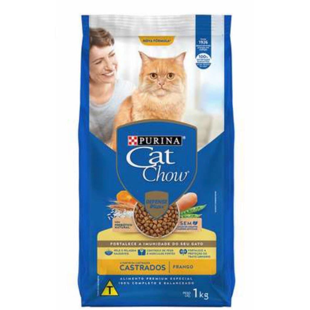 CAT CHOW CASTRADO FRANGO 1KG PURINA RAÇAO GATOS ADULTOS SUPER PREMIUN GATOS CASTRADO FRANGO CONTROLE DO PESO SAÚDE PELOS