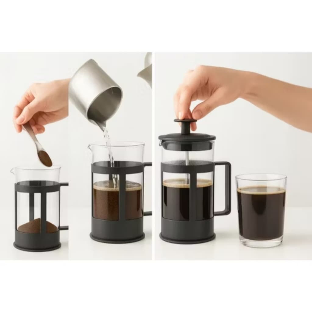CAFETEIRA PRENSA FRANCESA DE VIDRO BOROSSILICATO AÇO INOX LEITE CREMOSO