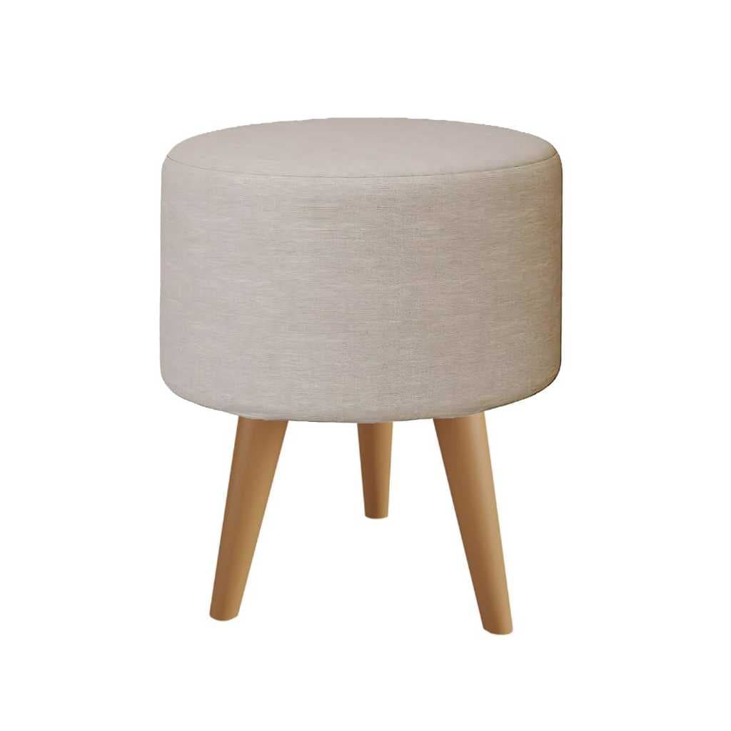 Puff Redondo Em Linho Bege Cinza Marrom Pé Palito Banqueta 36x36cm