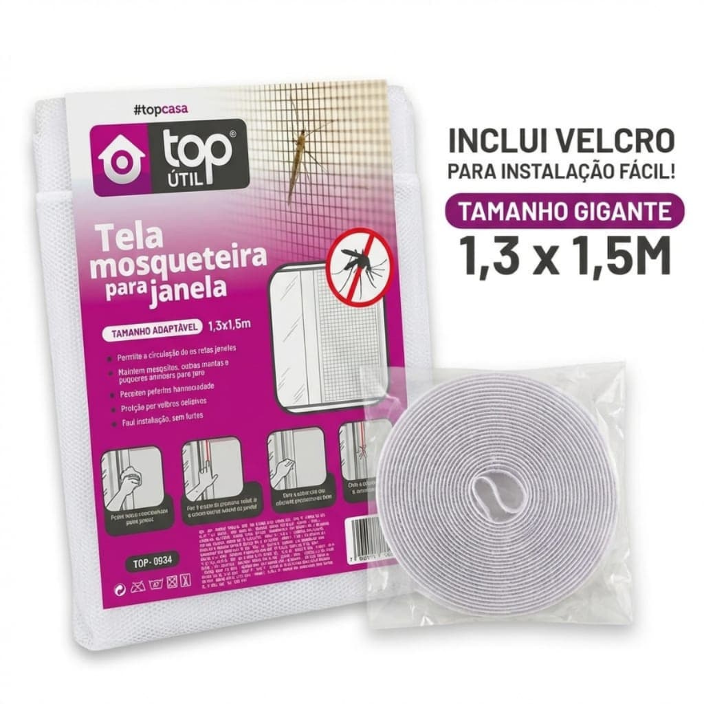 Tela Mosqueteira + Velcro para Janela 1,5 X 1,8M  Tamanho Adaptável