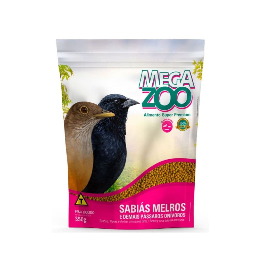 Ração Megazoo Sabiás e Melros O20 350g Super Premium Extrusada Alimento Completo