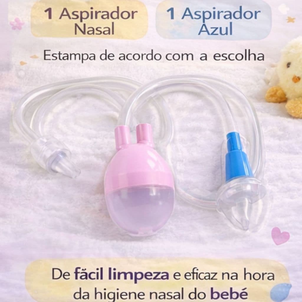 Aspirador Nasal Infantil de Sucção Menina Rosa e Azul Limpeza Segura para Bebê