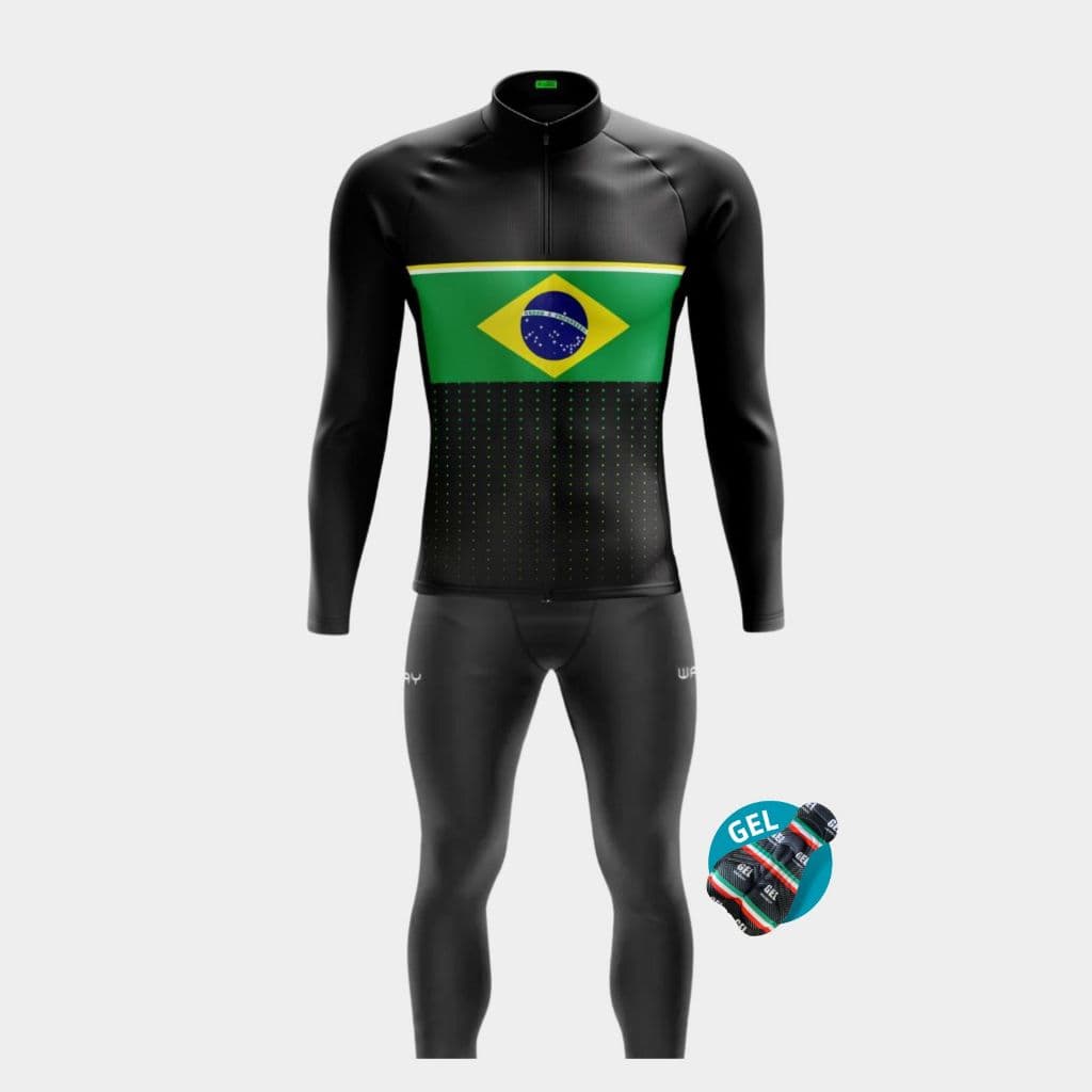 Conjunto Ciclismo Masculino Kit Camisa Brasil Points + Calça de Gel Inverno Frio