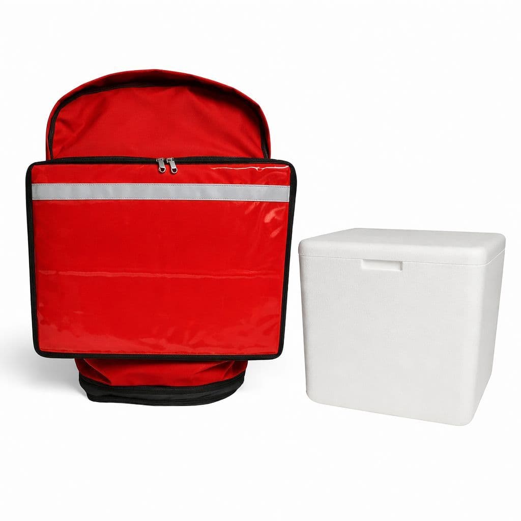 Capa MochilasBag Vermelha (COM  ISOPOR SEM LAMINADO)Térmicas De  Motoboy Para Isopor De 45 Litros Entregas