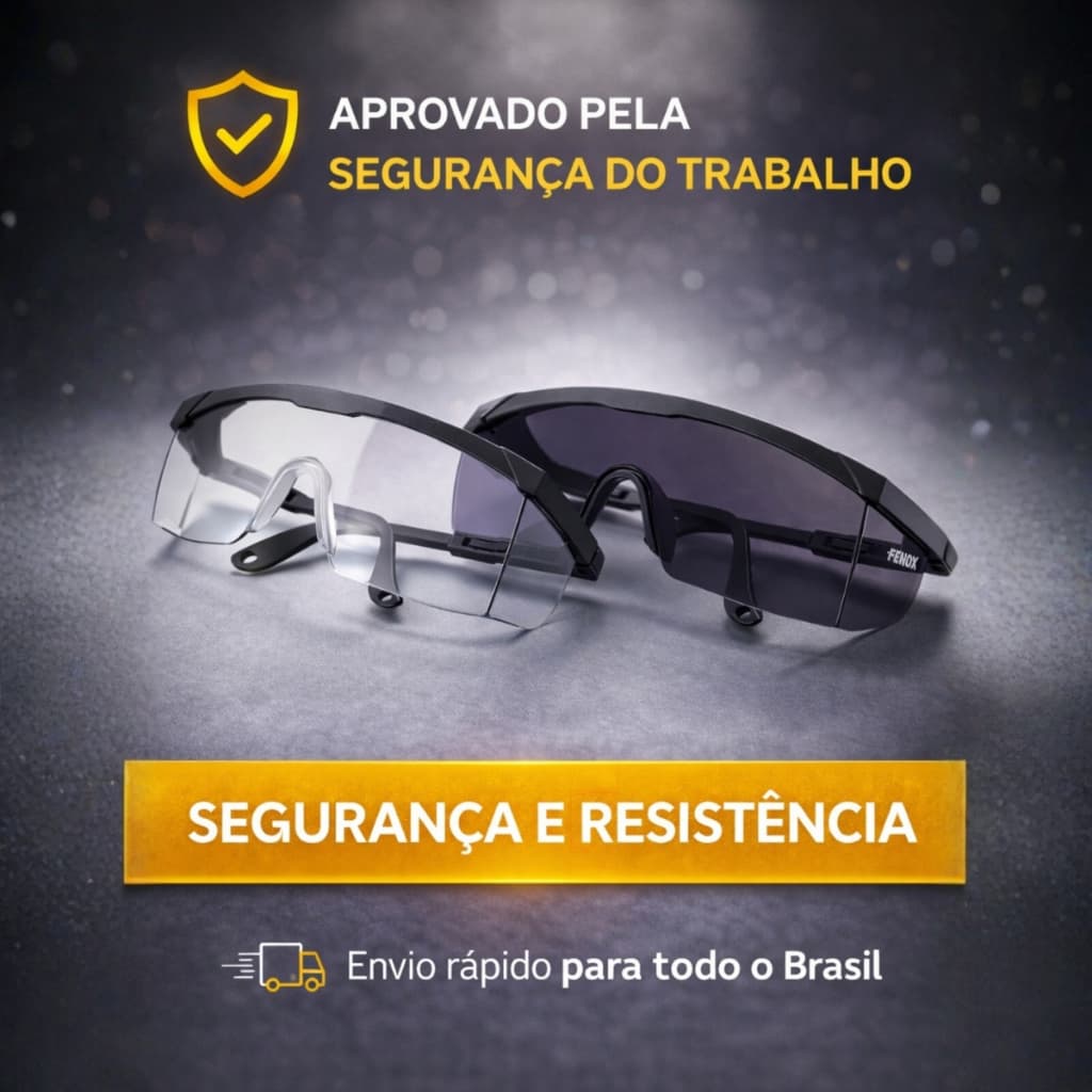 Óculos de Segurança EPI Profissional Lente Transparente ou Fumê Proteção Total Industrial Construção