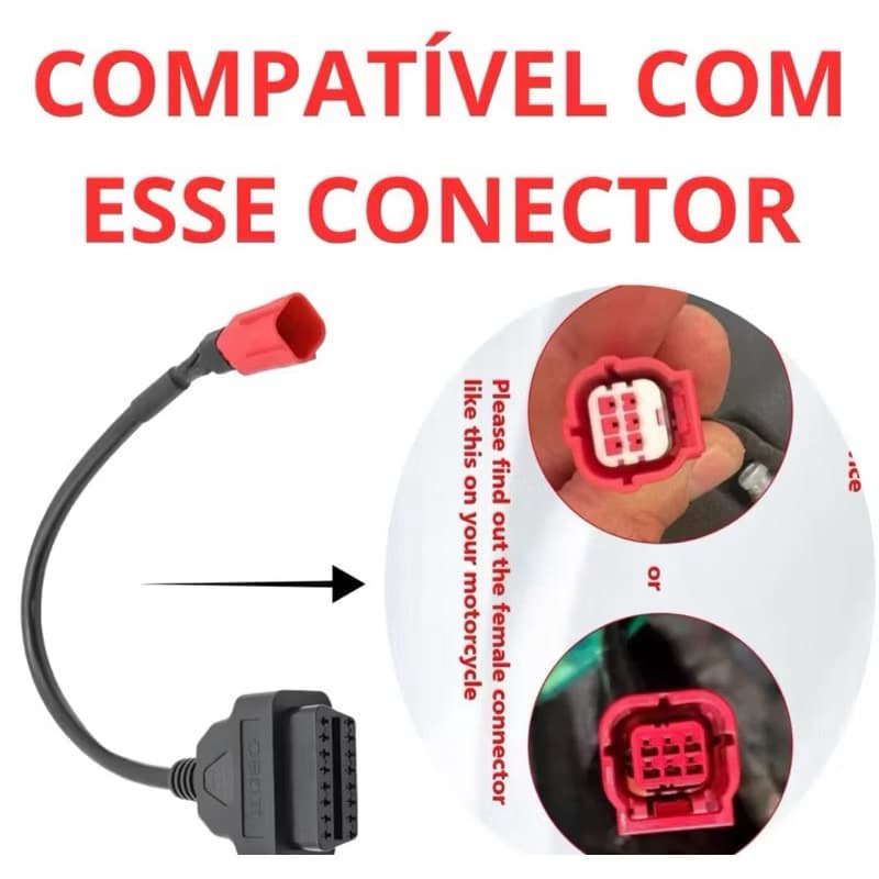 Cabo Adaptador De Scanner Obd2 Para Moto Honda Ou Yamaha 6 pino vermelho