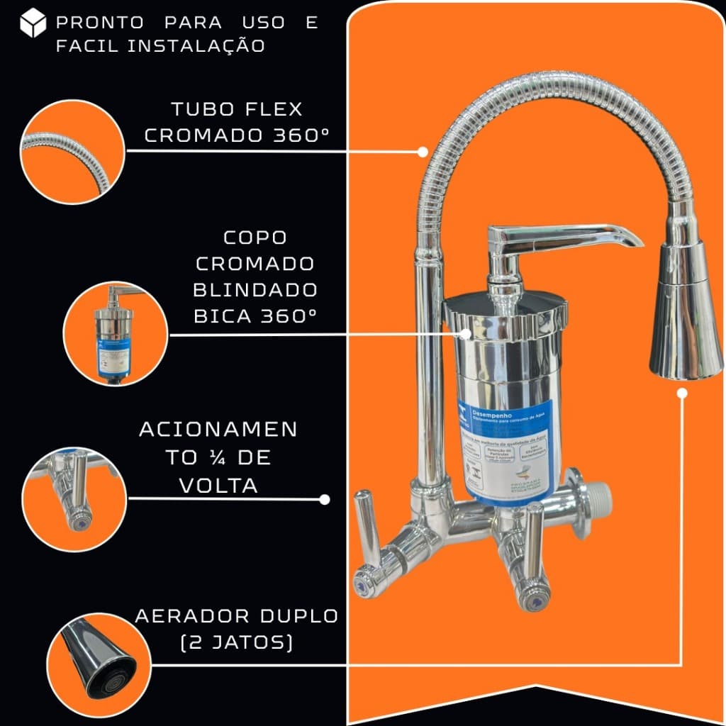 Torneira  Flexivel Cone para Pia com Filtro Acionamento l De 1/4 Volta C-34 Abs