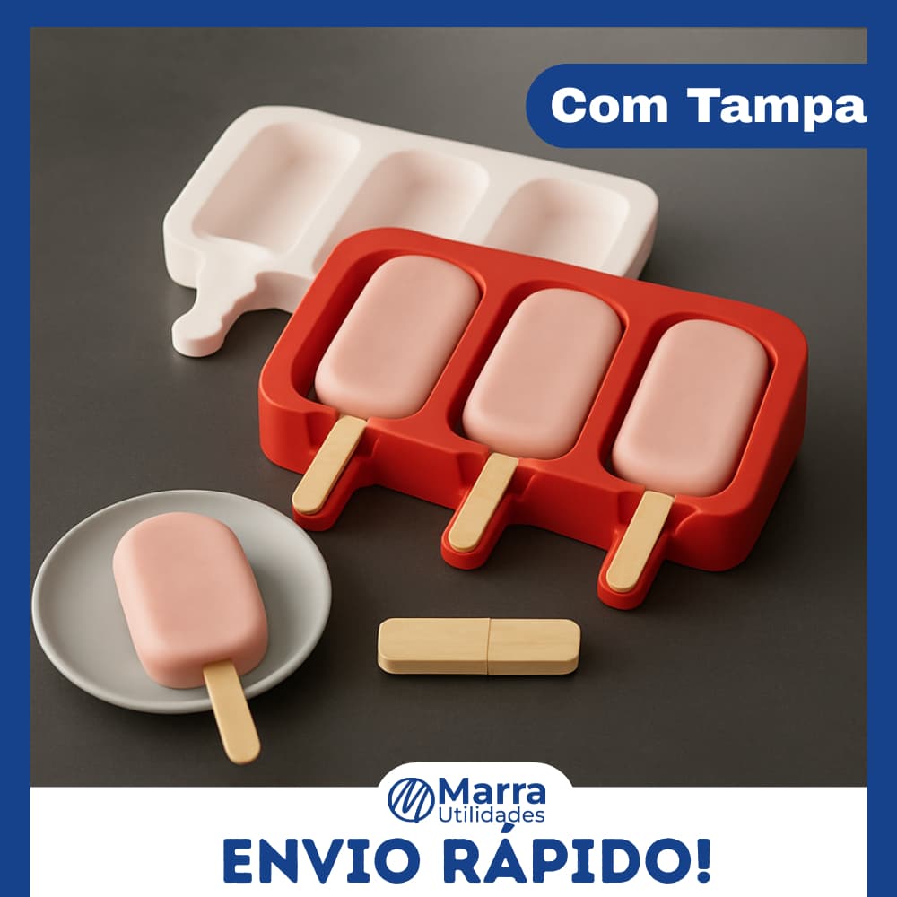 kit Formas de Sorvete Molde de Picolé de Silicone Com Tampa +  Palitos