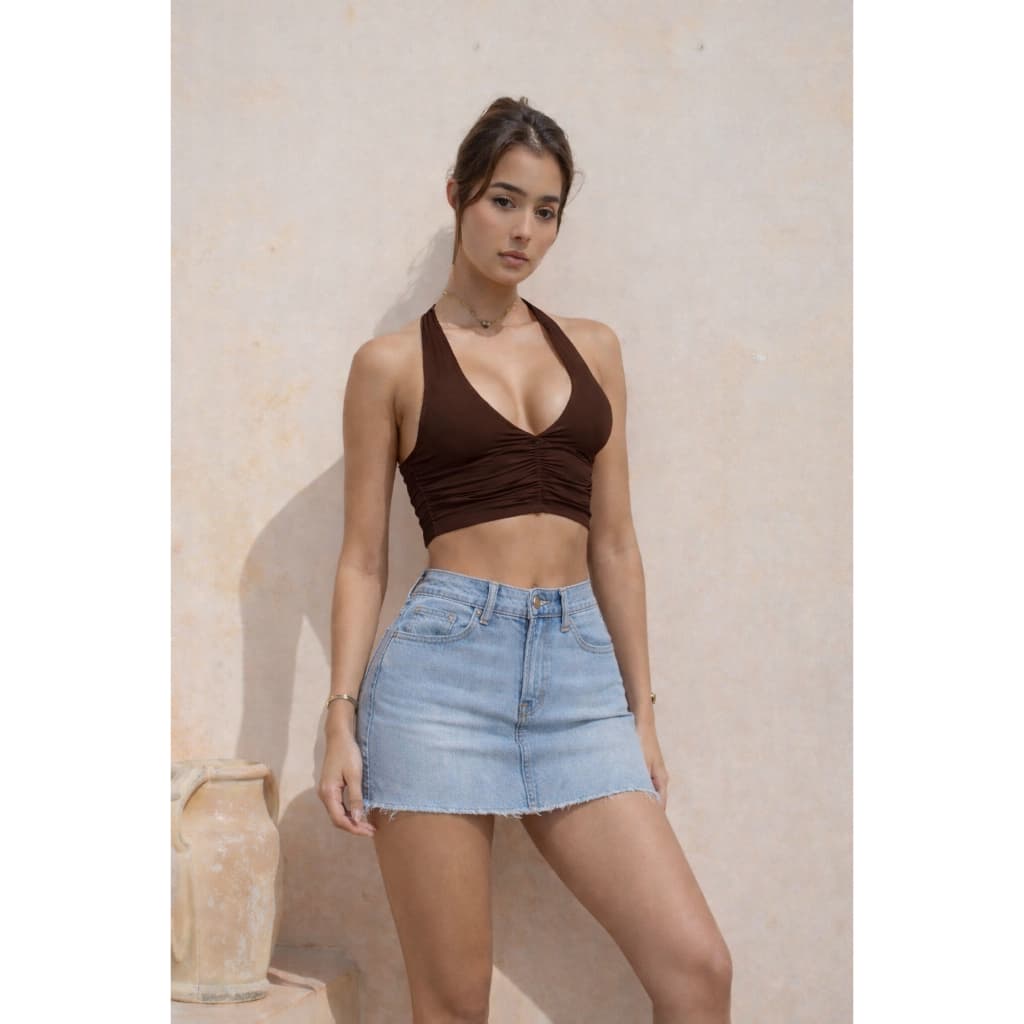 Blusinha frente única Franzida Moda Gringa Suplex Feminina