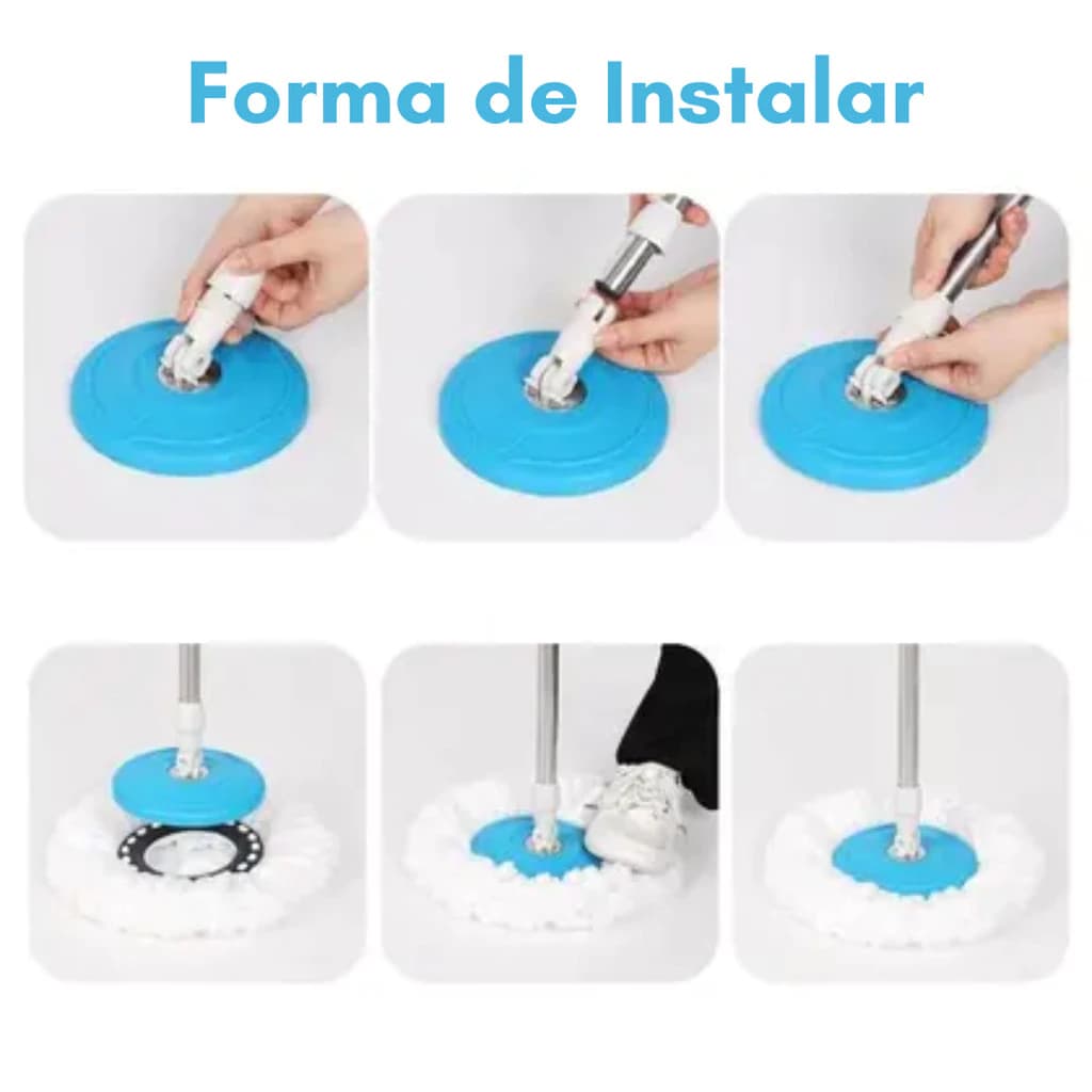 4 LITROS MOP GIRATÓRIO Limpeza Fácil Cesto Inox - Azul