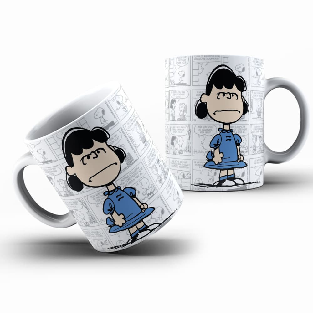 Caneca LUCY Tirinha Personalizada Snoopy  de Porcelana Branca