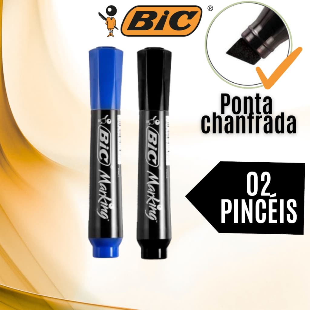 Pct 02 Unds Pincel Marking BIC Azul ou Preto Canetinha atômico permanente marcador - BIC