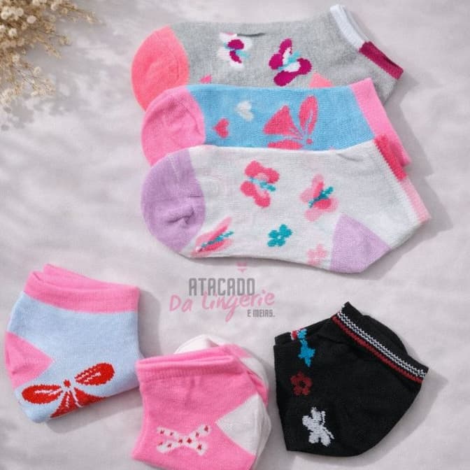 Kit 6 Pares Meia Cano Curto Infantil Menina Soquete Sapatilha Conforto Algodão Lup